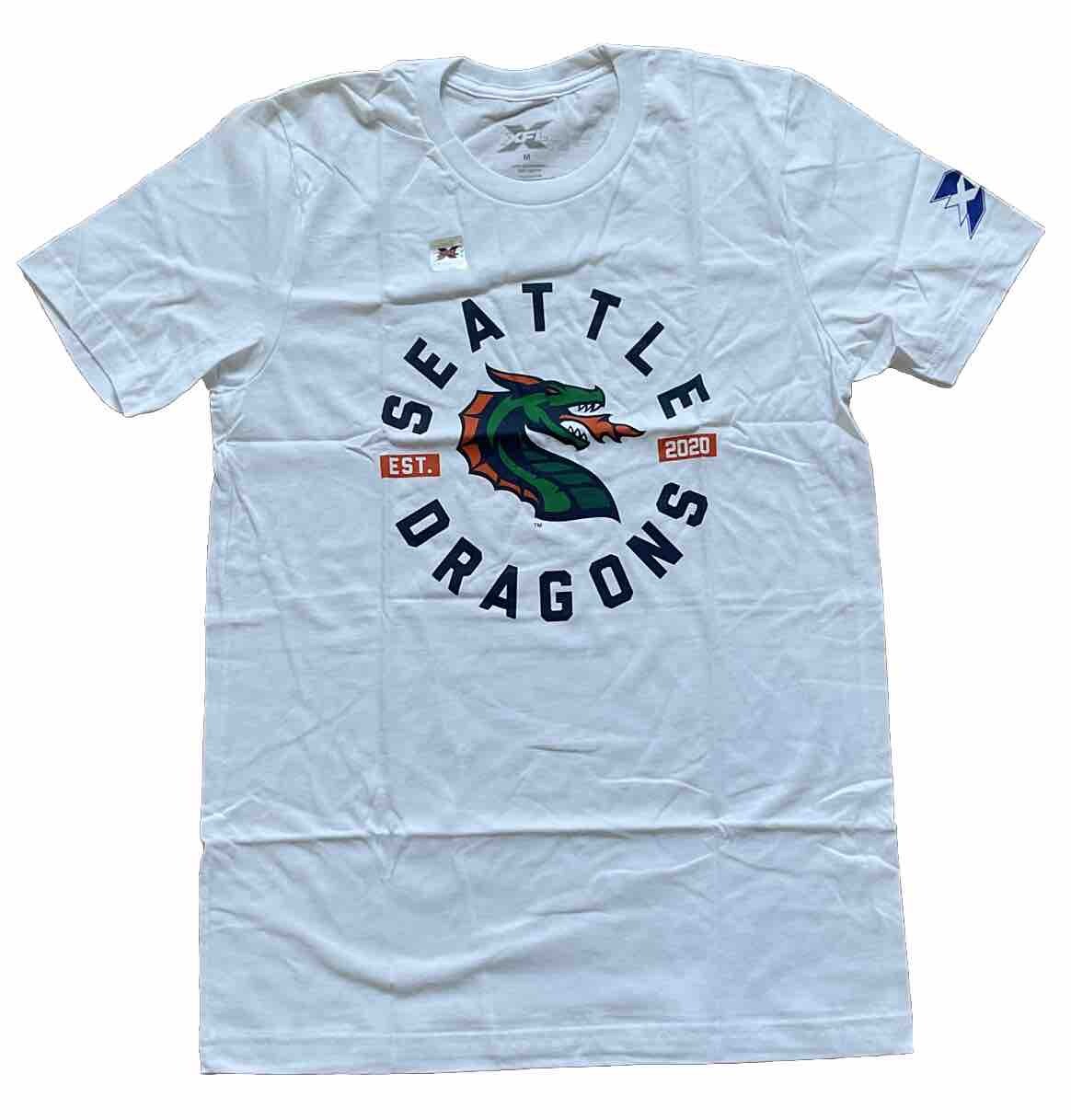 XFL Seattle Dragons Logo Tee T-Shirt White Top Size Small New Mens Womens
