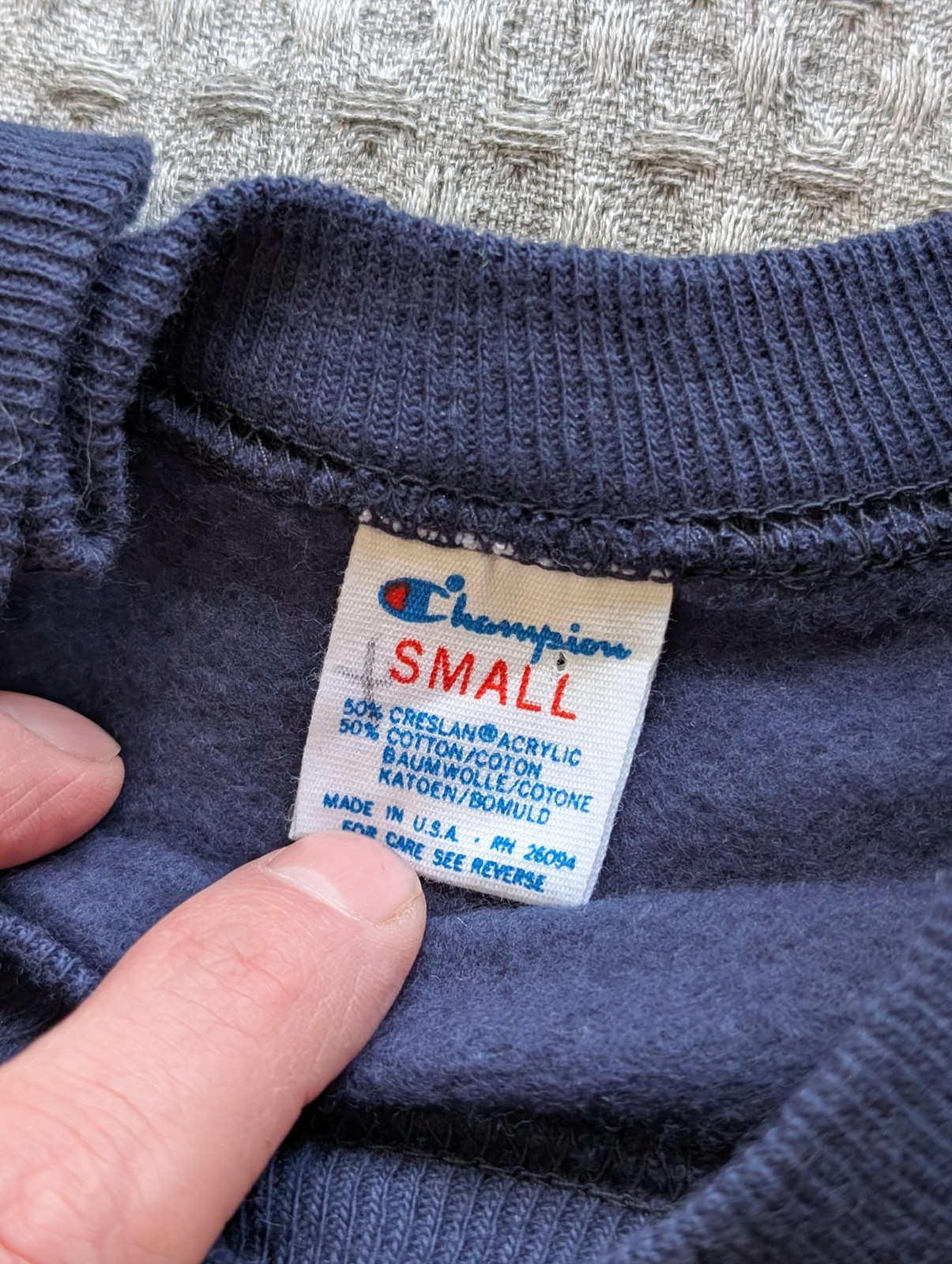 Vintage Champion Sweatshirt Adult Small Blue Trinity Sports Camper USA Raglan