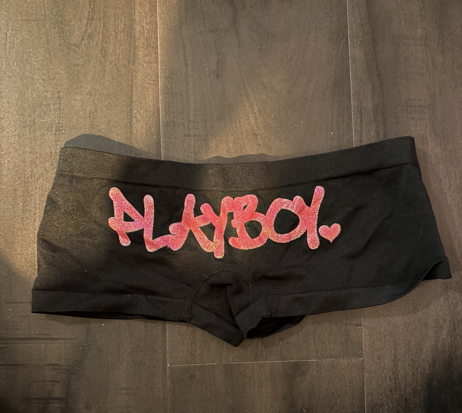 Playboy Glitter Black And Pink Booty Shorts Stretchy Small Bunny