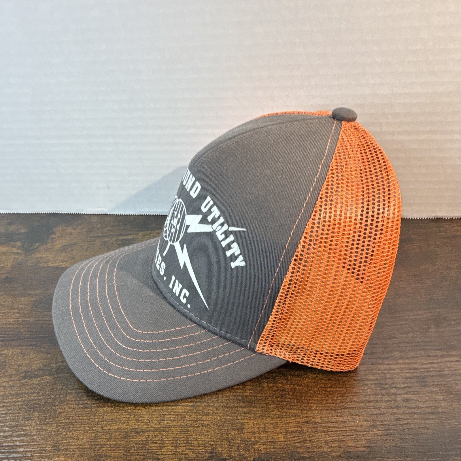 Underground Utility Services Inc Gray Orange Trucker Hat Mesh Back Adjustable