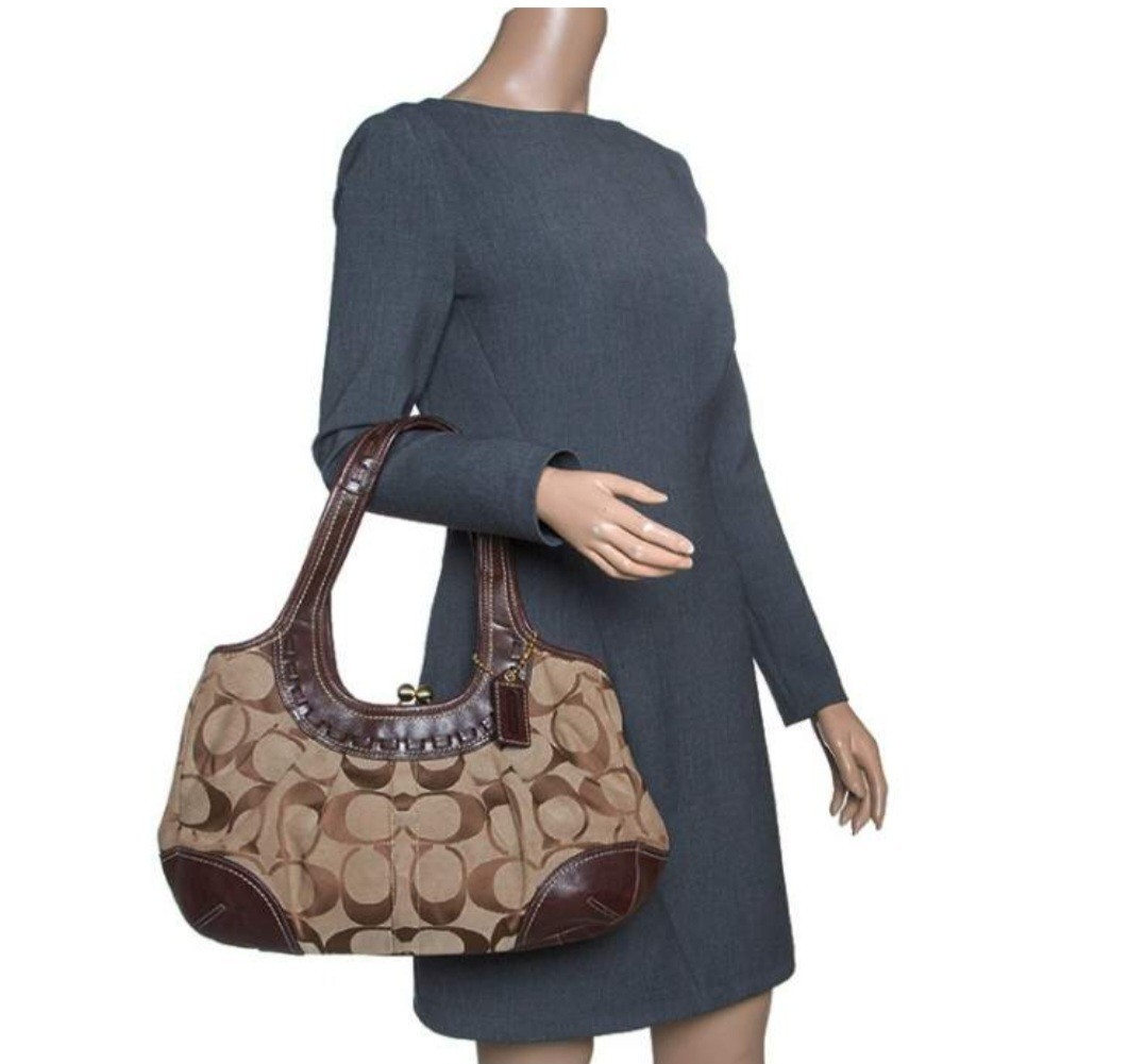 Coach Signature Leather Ergo Hobo Purse Pleated Satchel