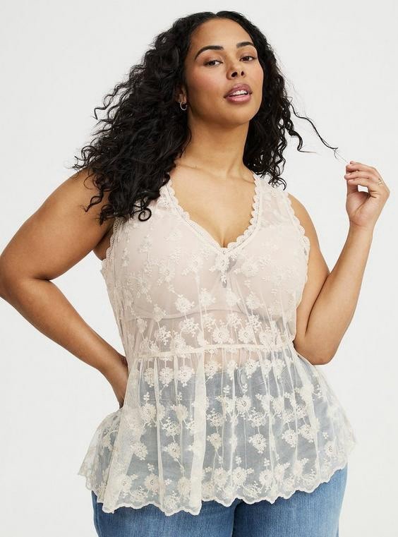 Torrid Lace V-Neck Tank Birch (Beige) Size 1XL NWOT