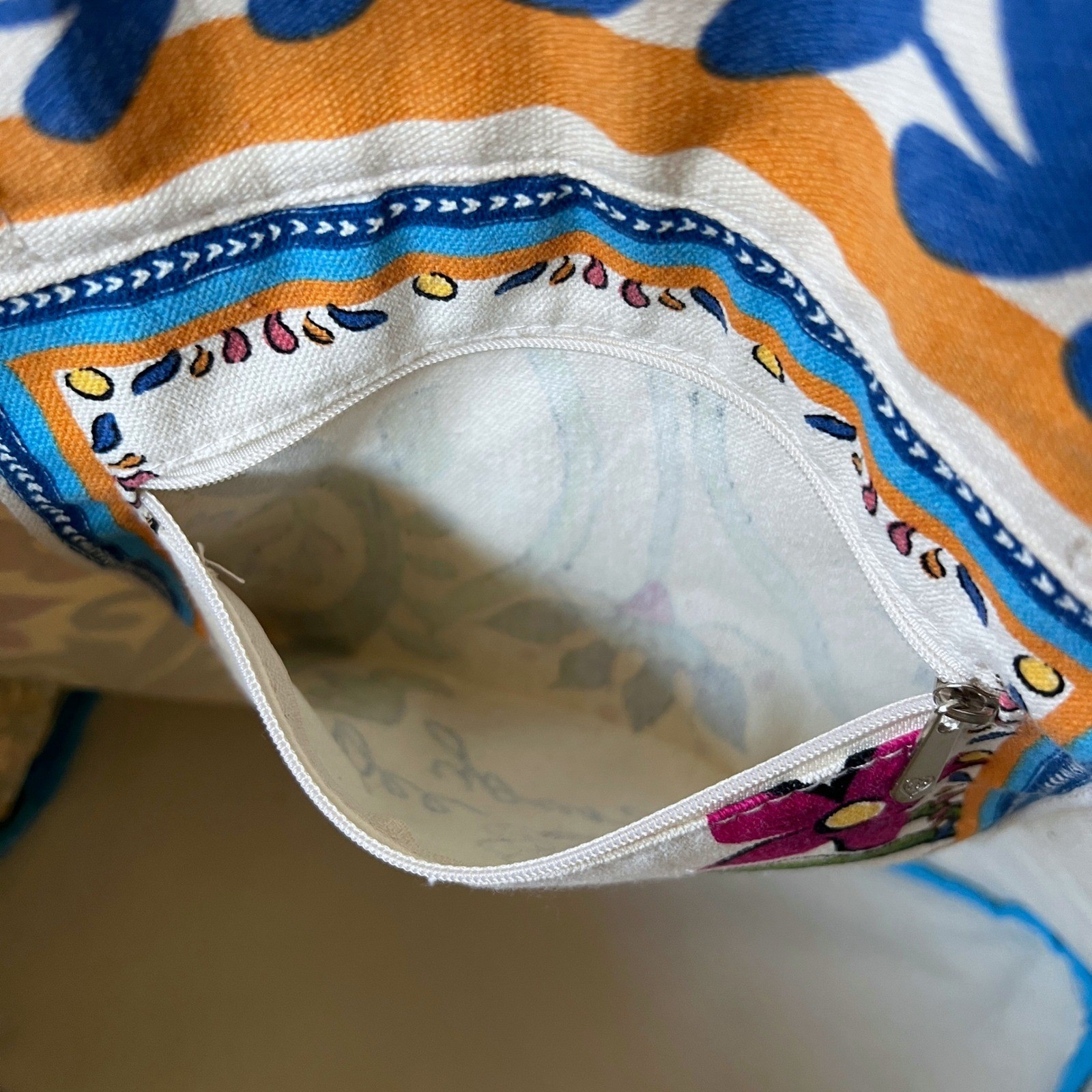 Brighton Butterfly Floral Canvas Tote Bag Blue Pink Large Shoulder Bag