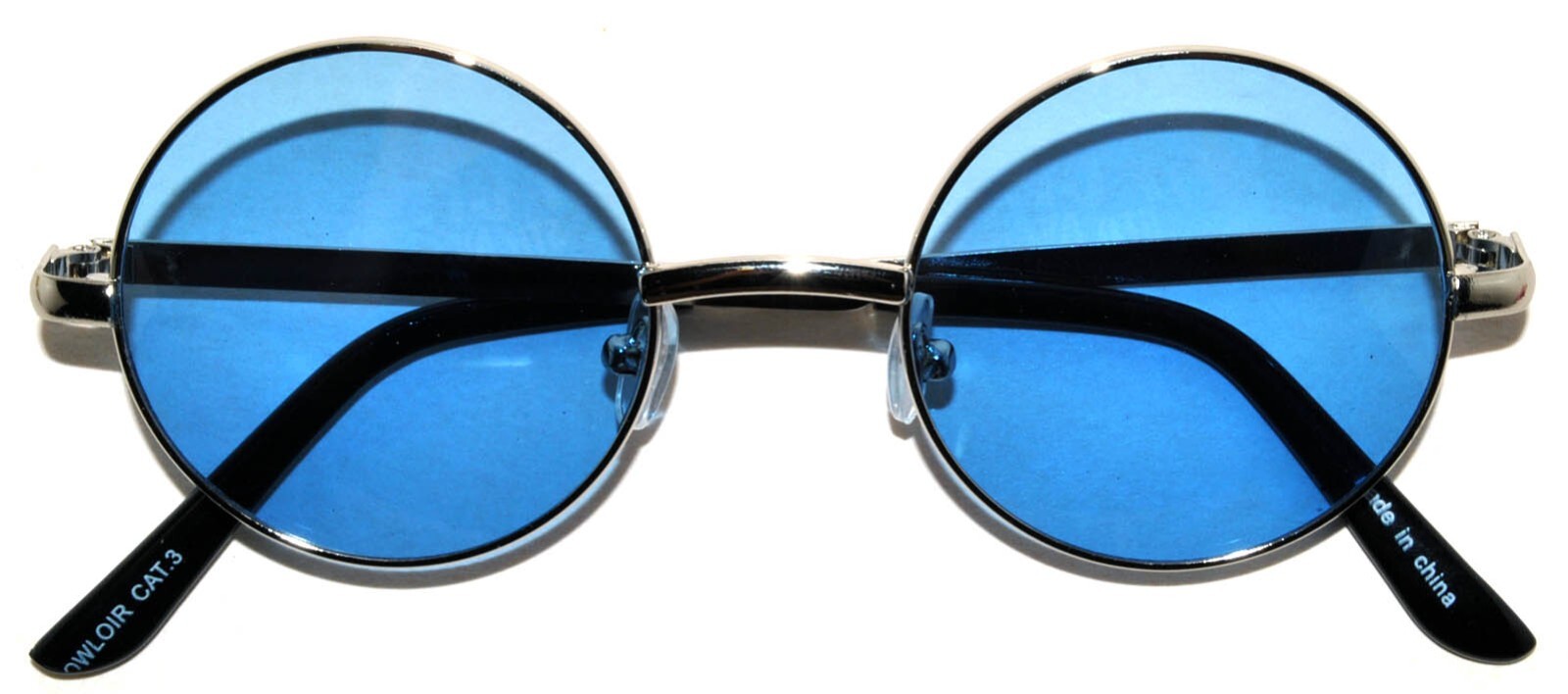 ROUND BLUE LENS 43 MM HIPPIE RETRO SUNGLASSES METAL SILVER FRAME ONE PAIR