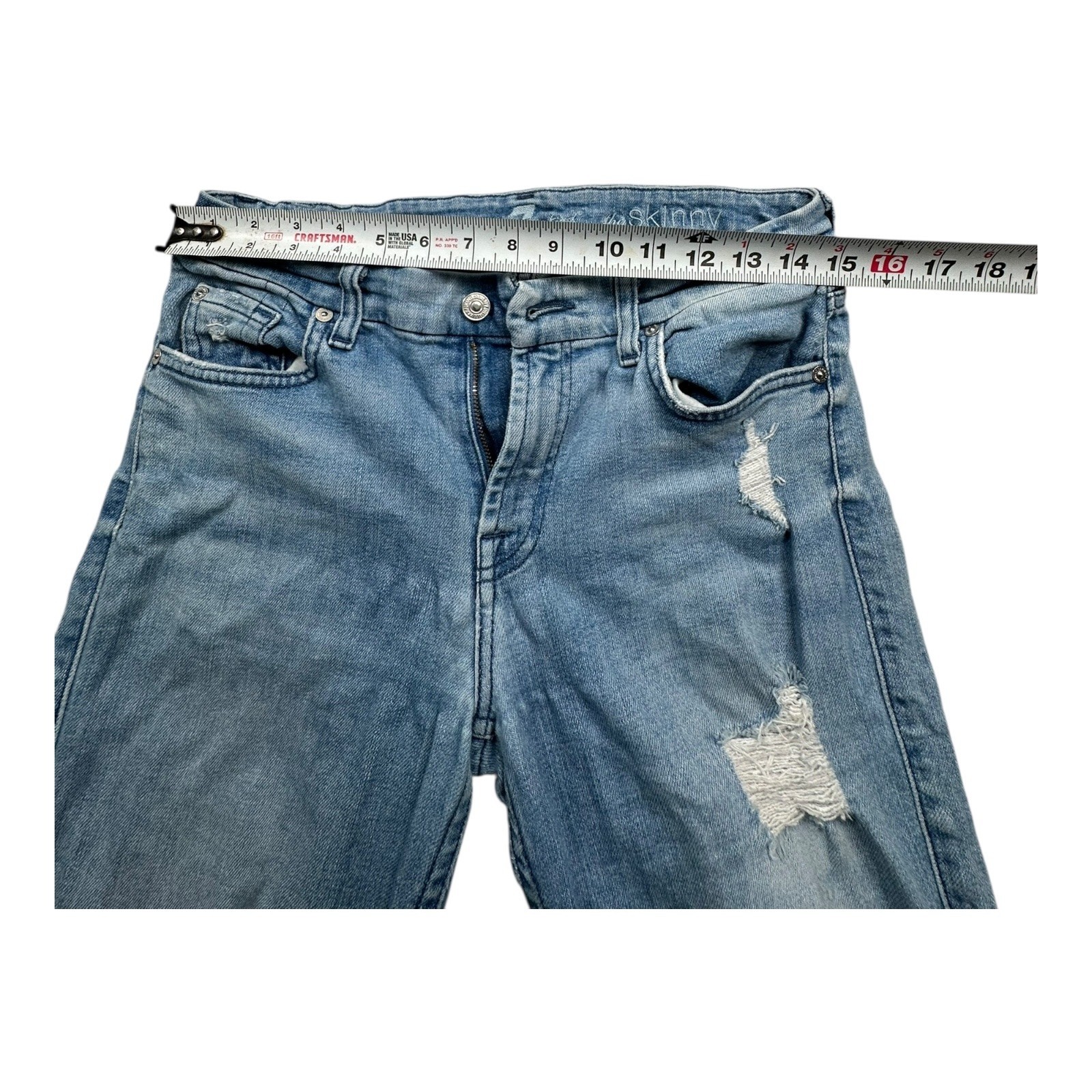 7 For All Mankind The Skinny Jeans Light Wash Distressed Size 28