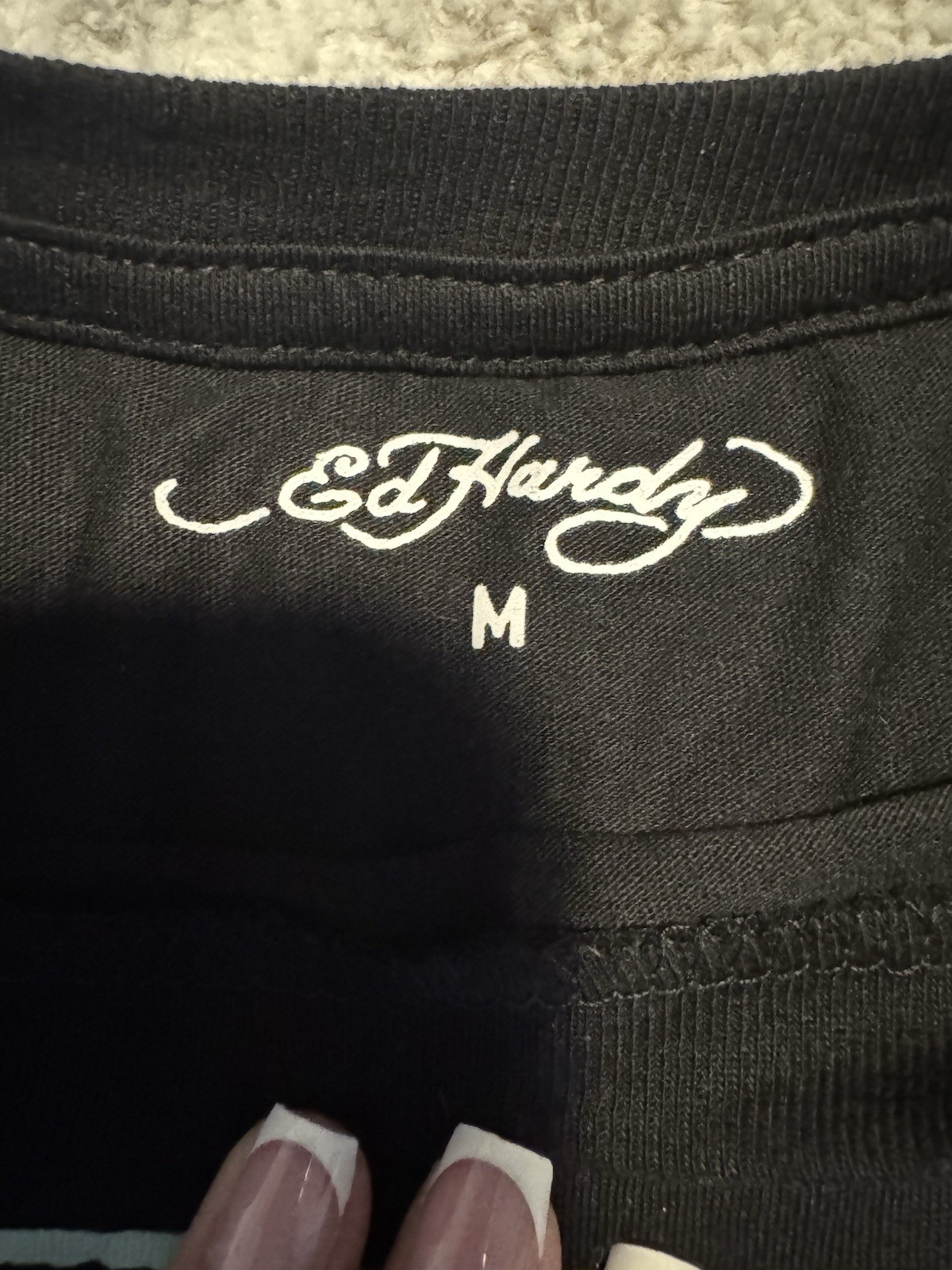 Ed Hardy Virgin Mary Graphic Tee Black Size Medium Y2K Tattoo Top