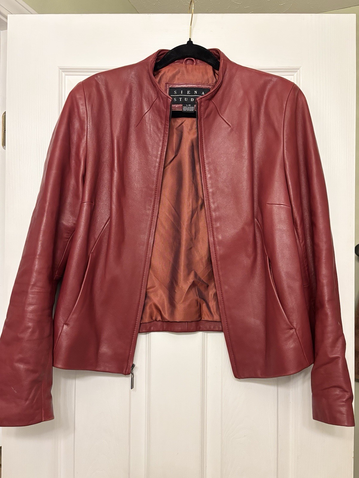 Siena Studio Women’s Full Zip Lined 100% Leather Jacket Red L Regular