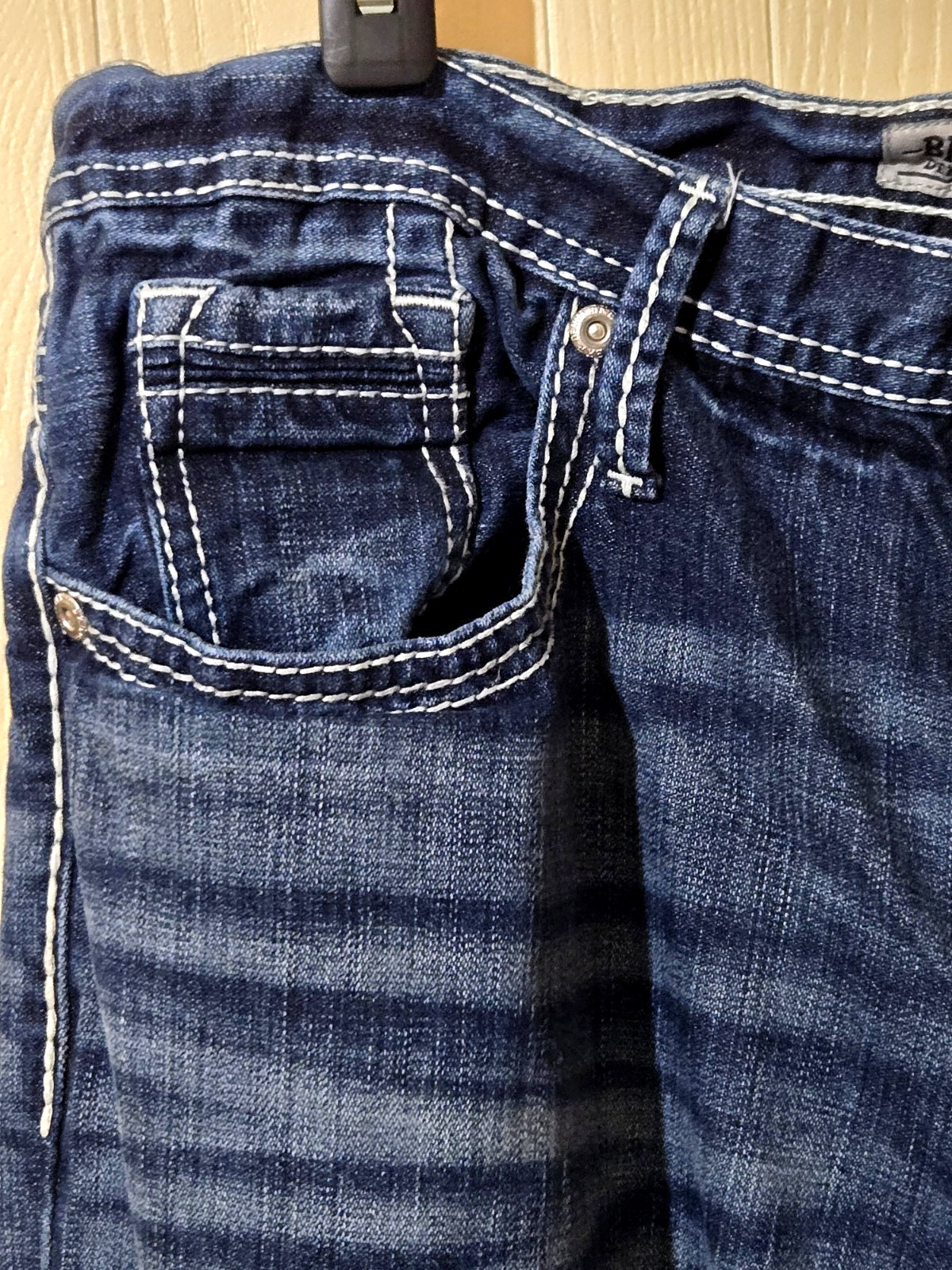 BKE Seth Jeans Mens 36R Denim Bootcut Whisker Thick Stitch Western 100% Cotton