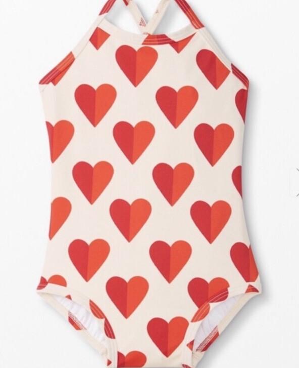 NWT Hanna Andersson Sunblock One Piece Red Hearts Swim Suit Sz 80 cm / 18-24 Mon