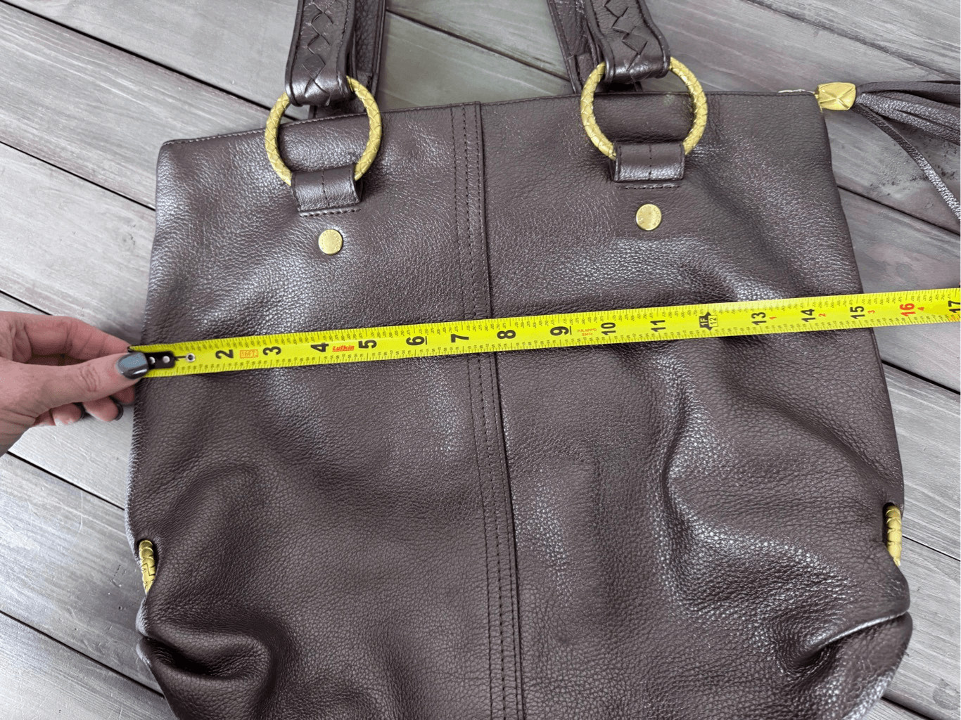 Elliott Lucca Brown Sheen 100% Leather Tote Shoulder Bag
