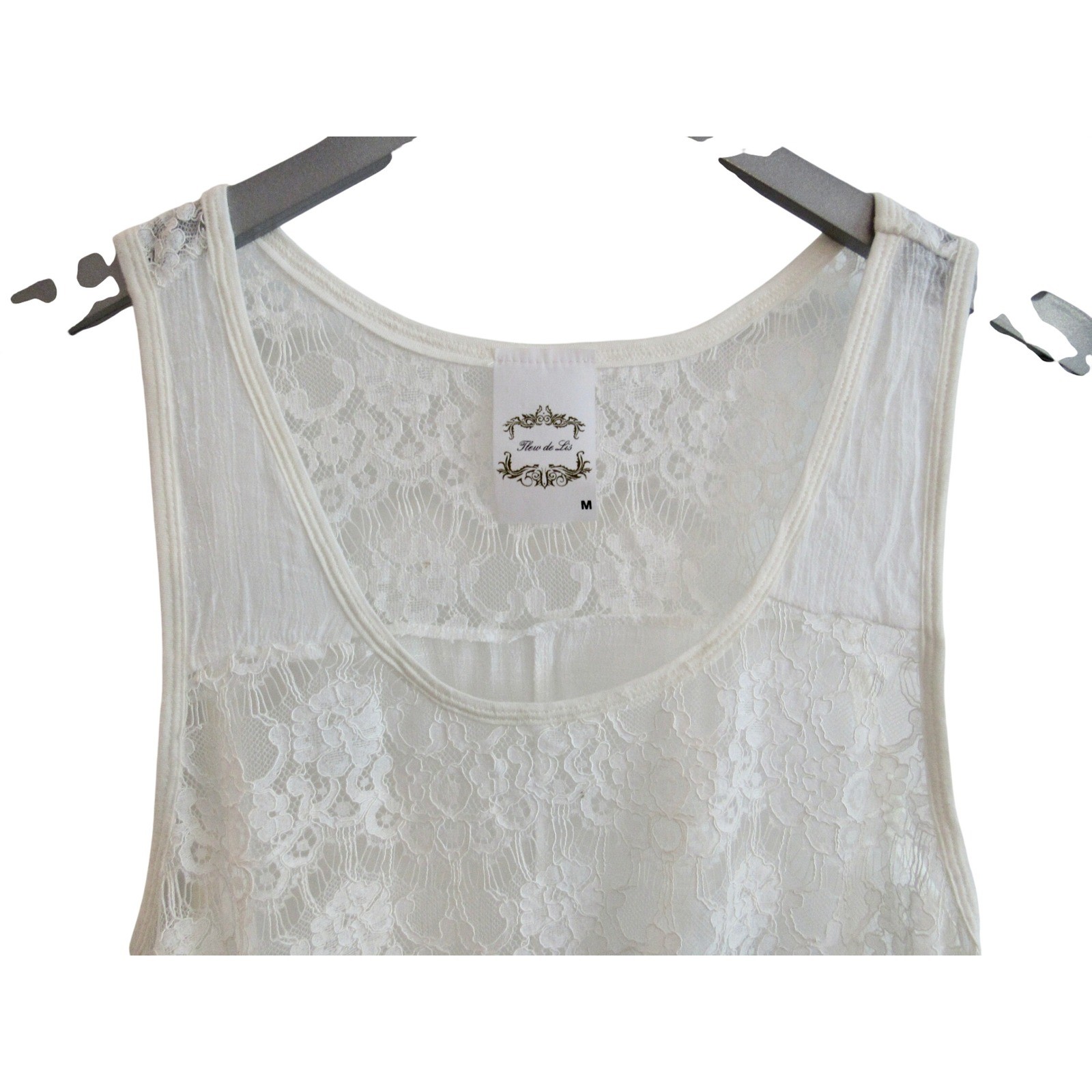 Flow de Lis Womens Medium Ivory Lace Tank Top Handkerchief Hem Boho Romantic