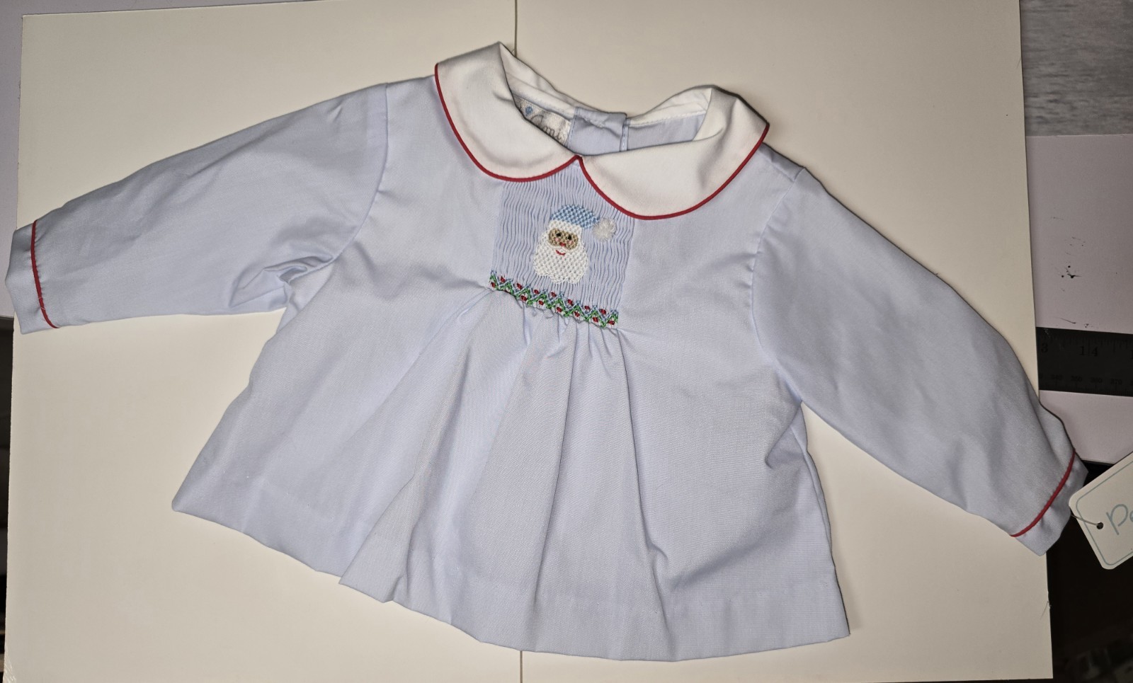 NWT Petit Ami Smocked Lt Blue Dress 3 Month Santa. Precious!
