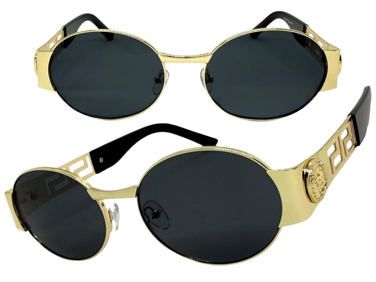 Classic Retro Hardcore Hip Hop Rapper Pimp SUNGLASSES Oval Gold Frame Dark Lens