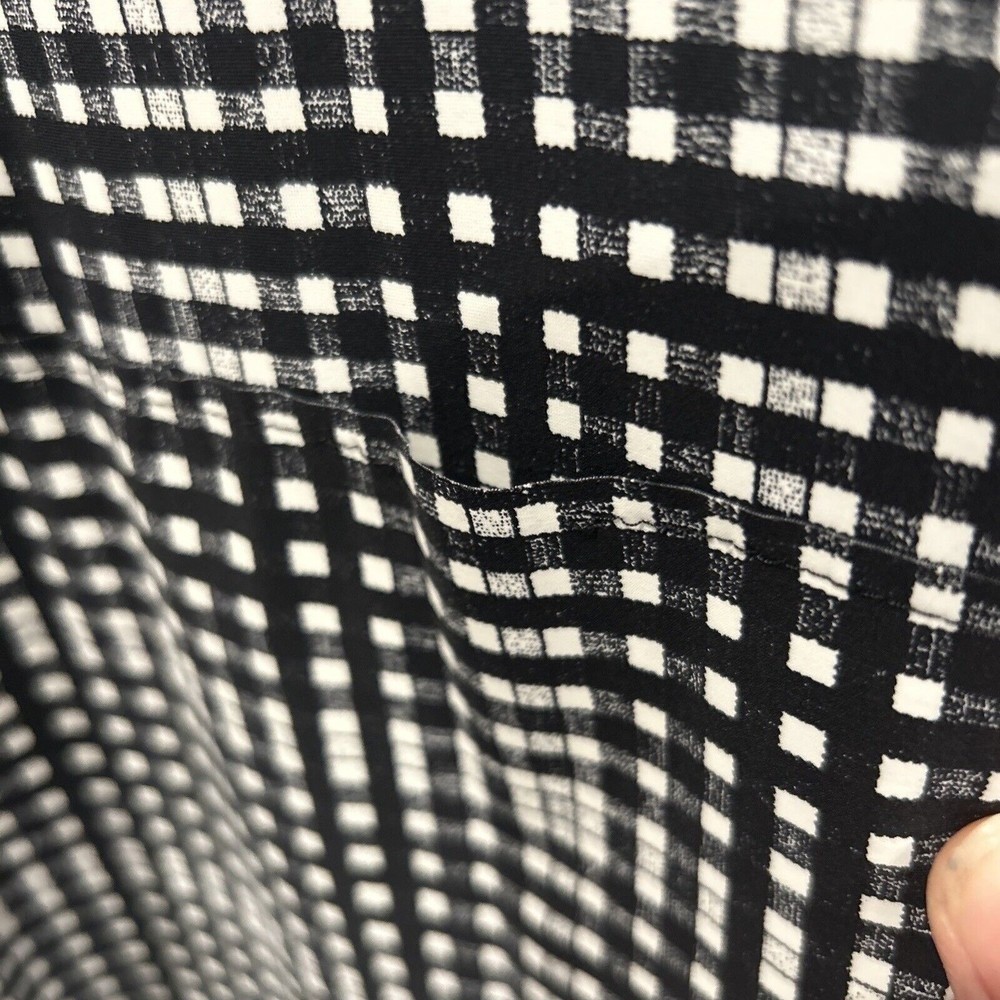 Lysse Womens Black White Grid Check Button Down Tunic Top High Low Hem Medium