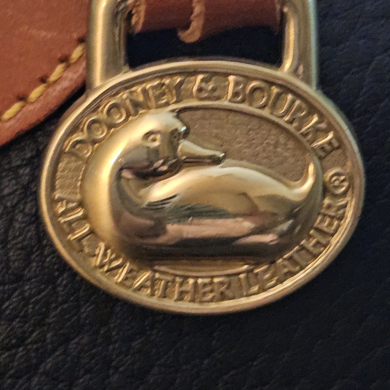 Vintage Dooney Bourke All Weather Leather Norfolk Satchel Navy Tan Made In USA