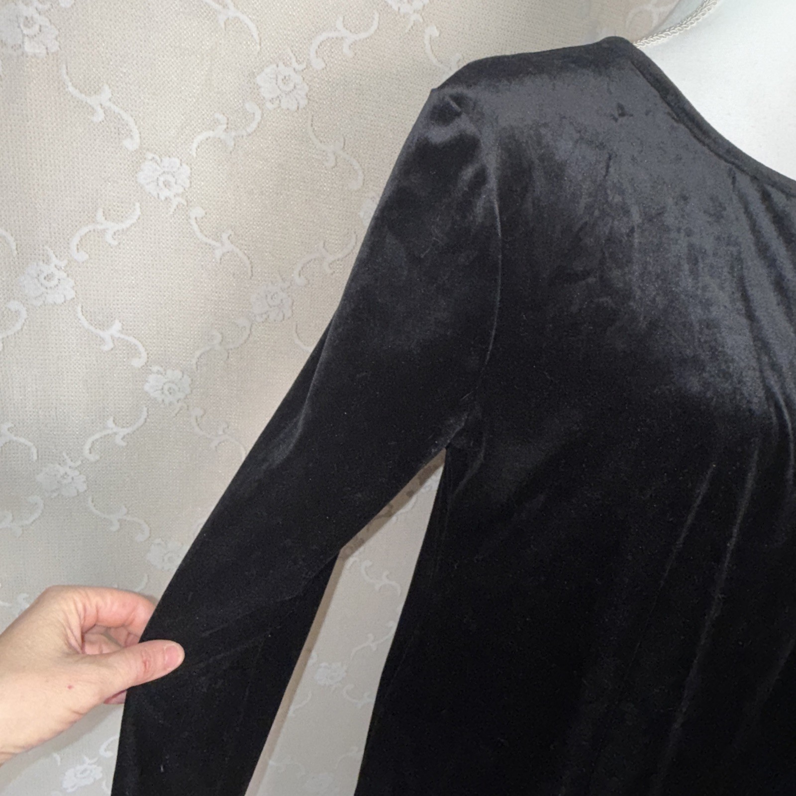 Vintage Coco Bianco Black Opaque Stretch Velvet Fit & Flare Dress Size 16 Goth