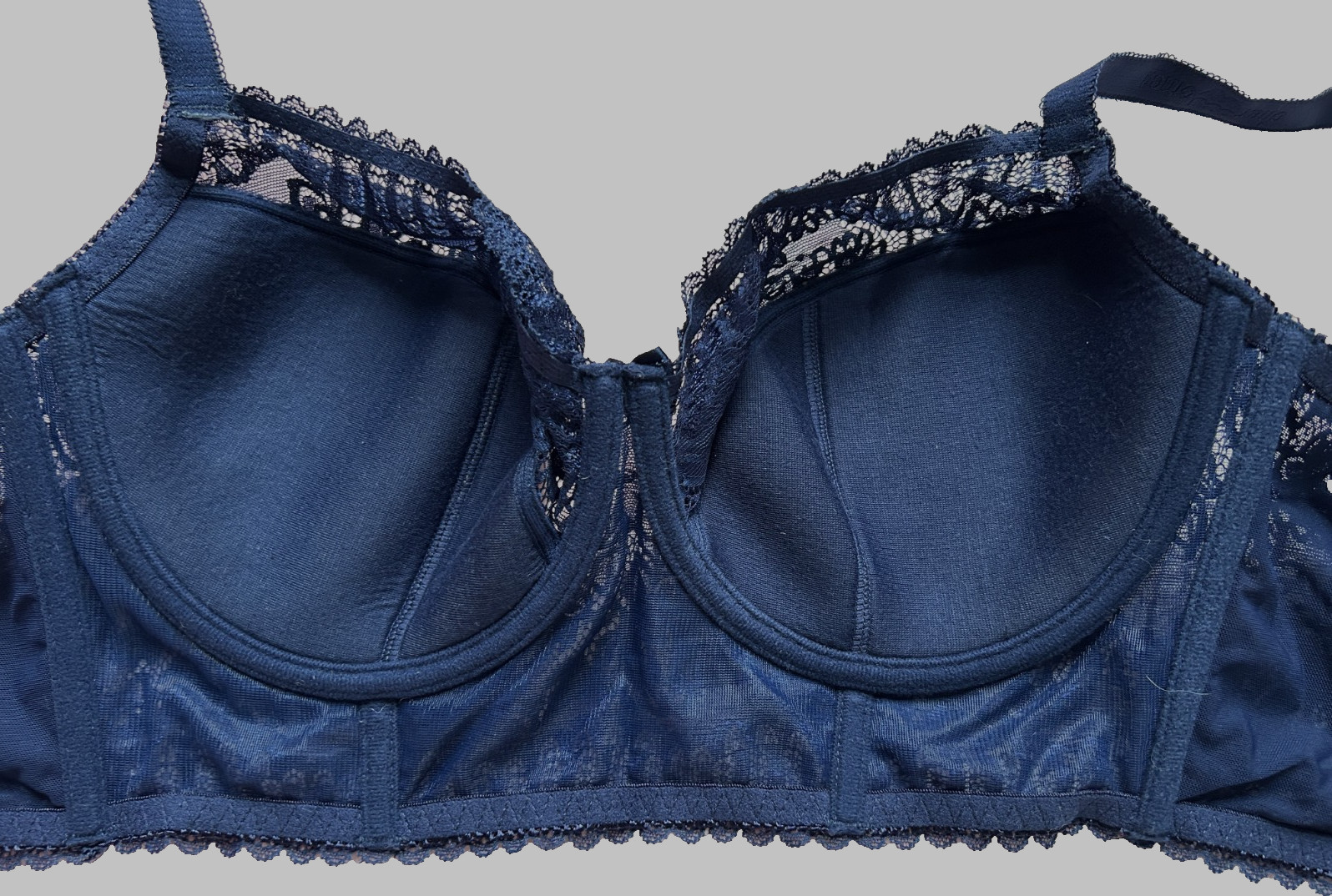 40D Midi Bustier Bra Navy Blue Lace Underwire Full Coverage Support Semi Padded