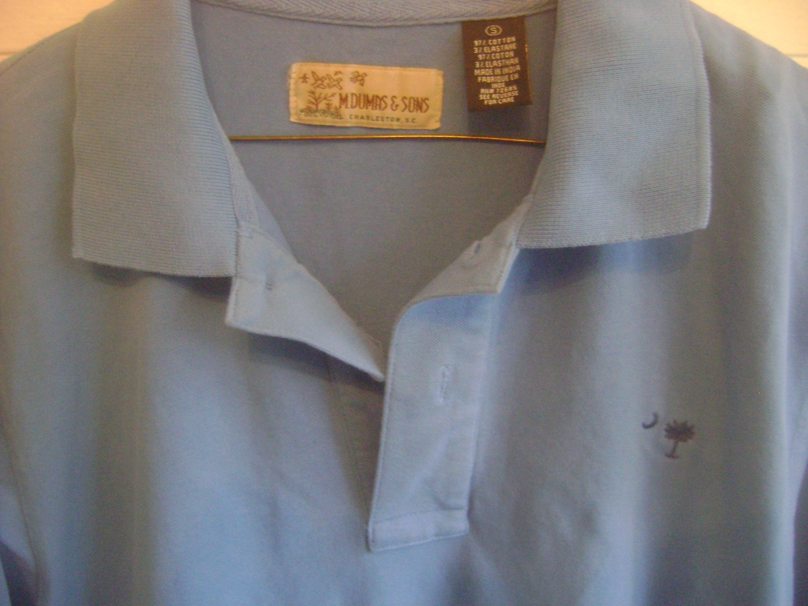 M. DUMAS & SONS POLO SHIRT SMALL 97%COTTON PIQUE 3% ELASTANE SKY BLUE; EXC