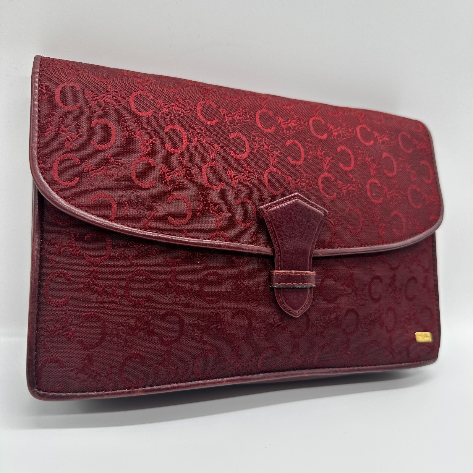 CELINE Vintage C Macadam Clutch Bag Pouch Purse Red Canvas Leather Auth Japan