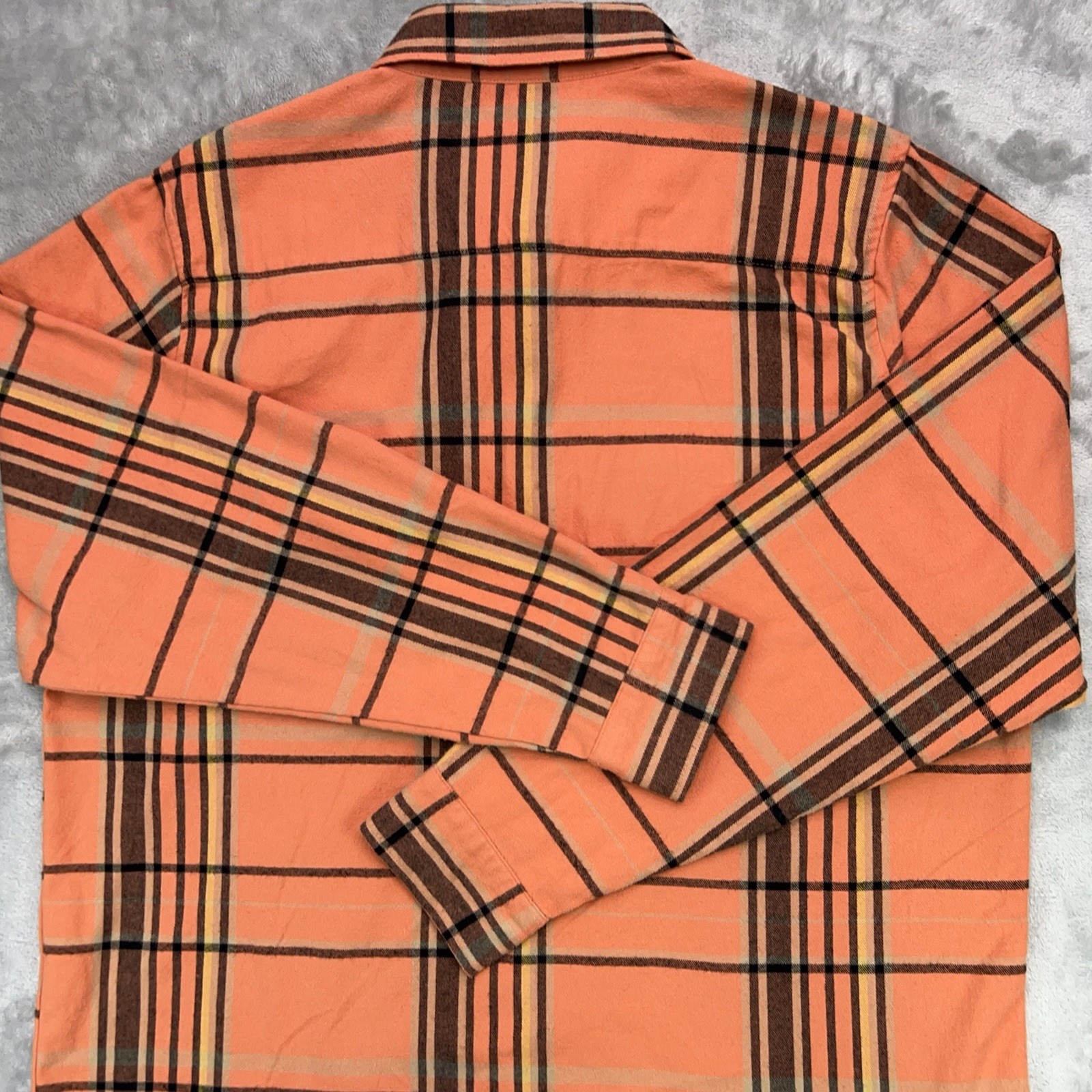 TROLL CO Men’s XL Flannel Shirt Orange Plaid Pearl Snap Street Workwear Utility