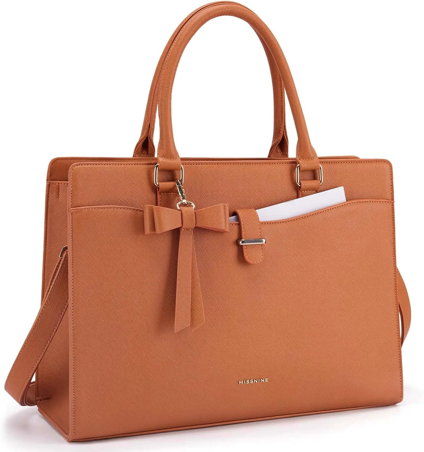 Leather Laptop Tote Bag 15.6 Inch Computer Purse Briefcase For Work And Travel