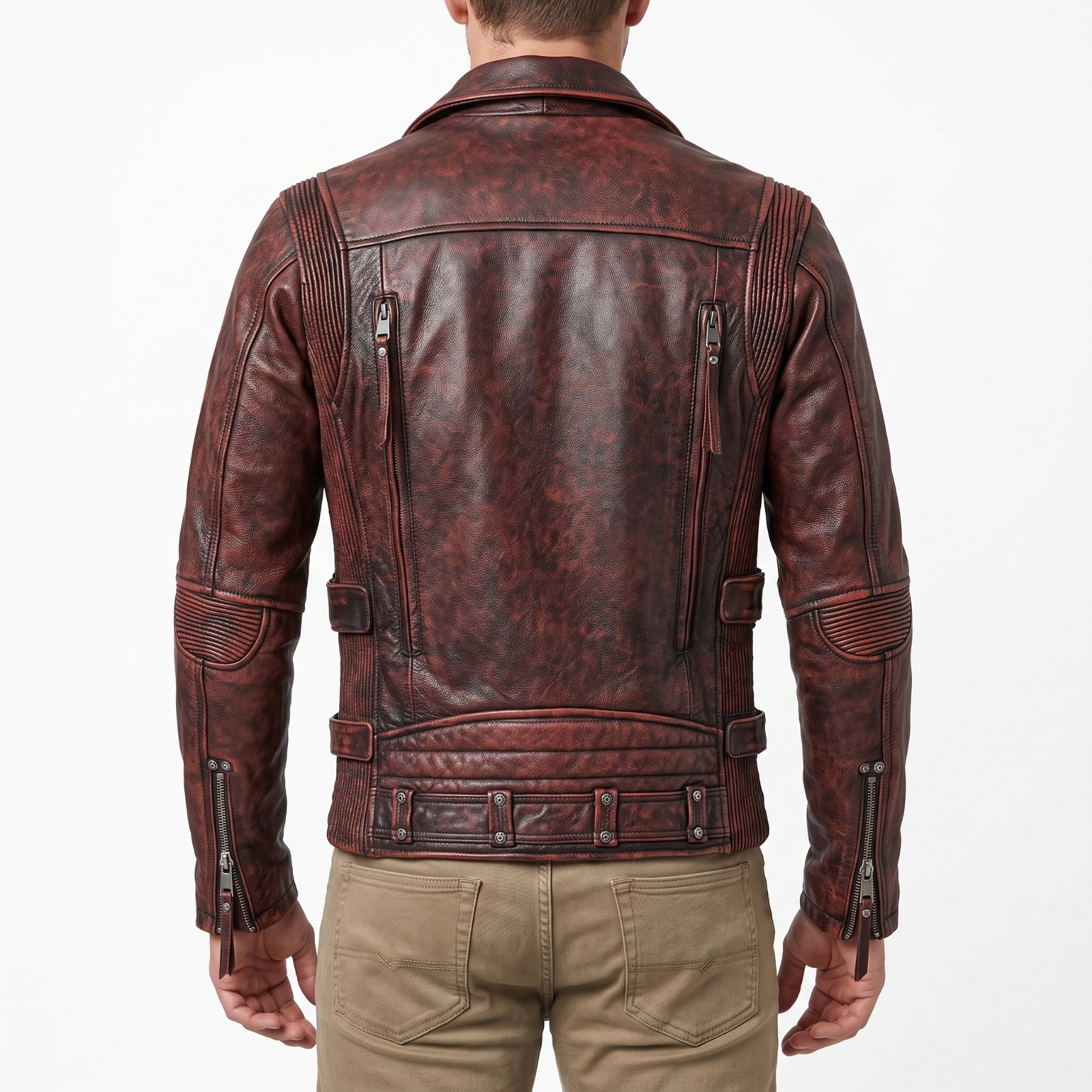 Mens Rugged Rebel Style Brown Leather Jacket- Vintage Punk Rock Motorcycle Outer