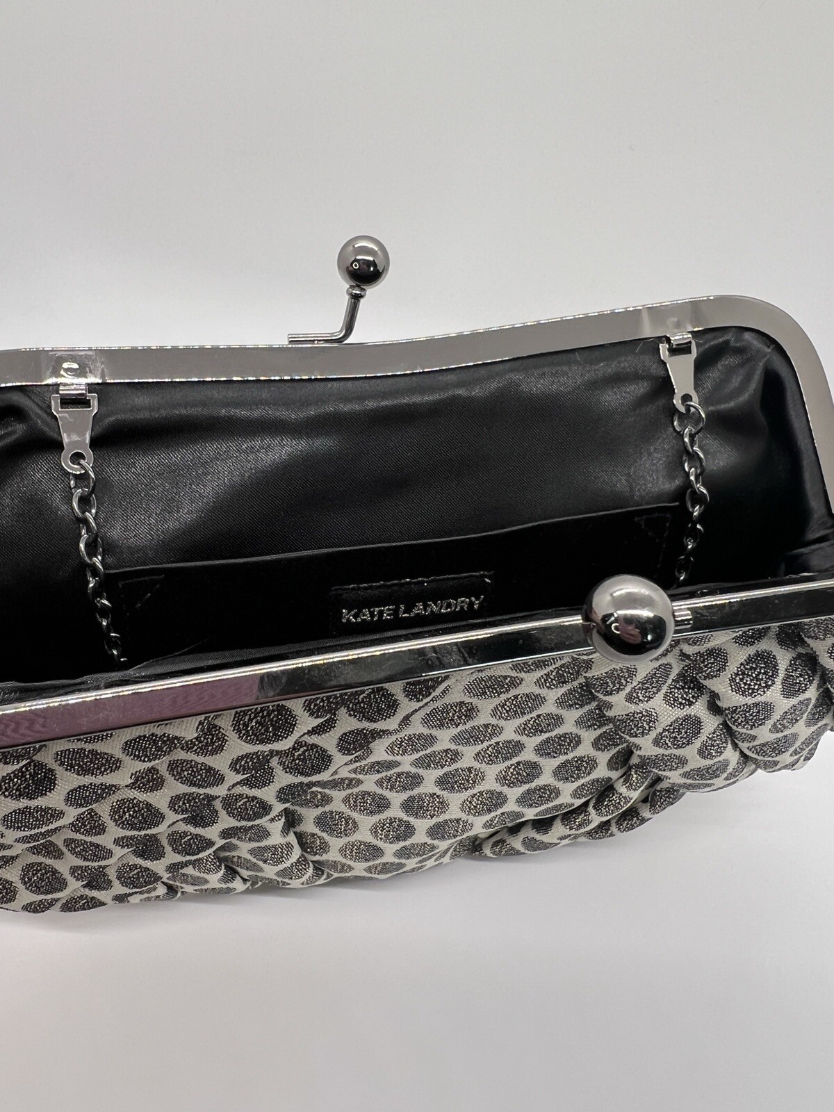 Kate Landry Evening Clutch Silver Metallic Polka Dots Silver Short Chain