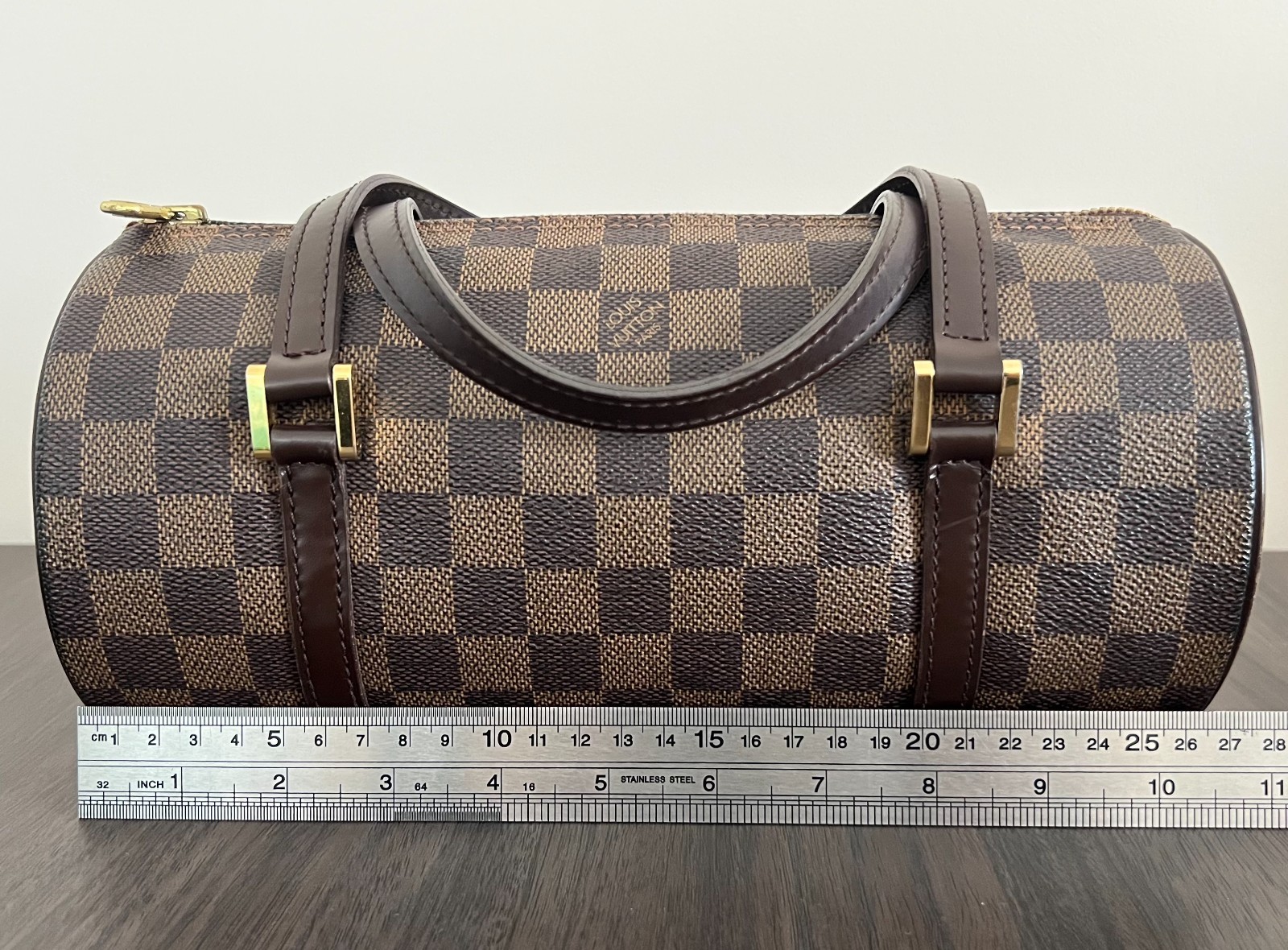 Authentic Louis Vuitton Damier Ebene Papillon 26 Handbag Brown