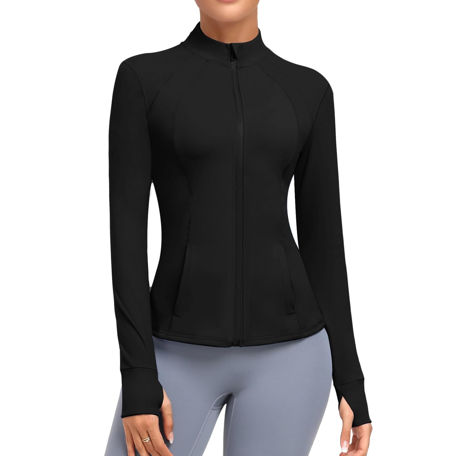 Women’s Athletic Full Zip Lightweight Workout Jacket With Pockets Running Sli…