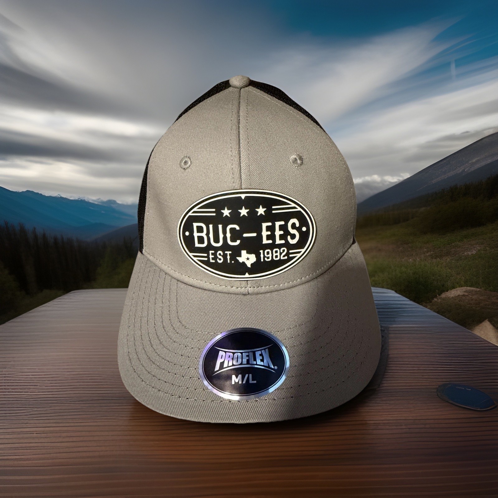 Buc-Ees ProFlex mens black grey ball cap hat