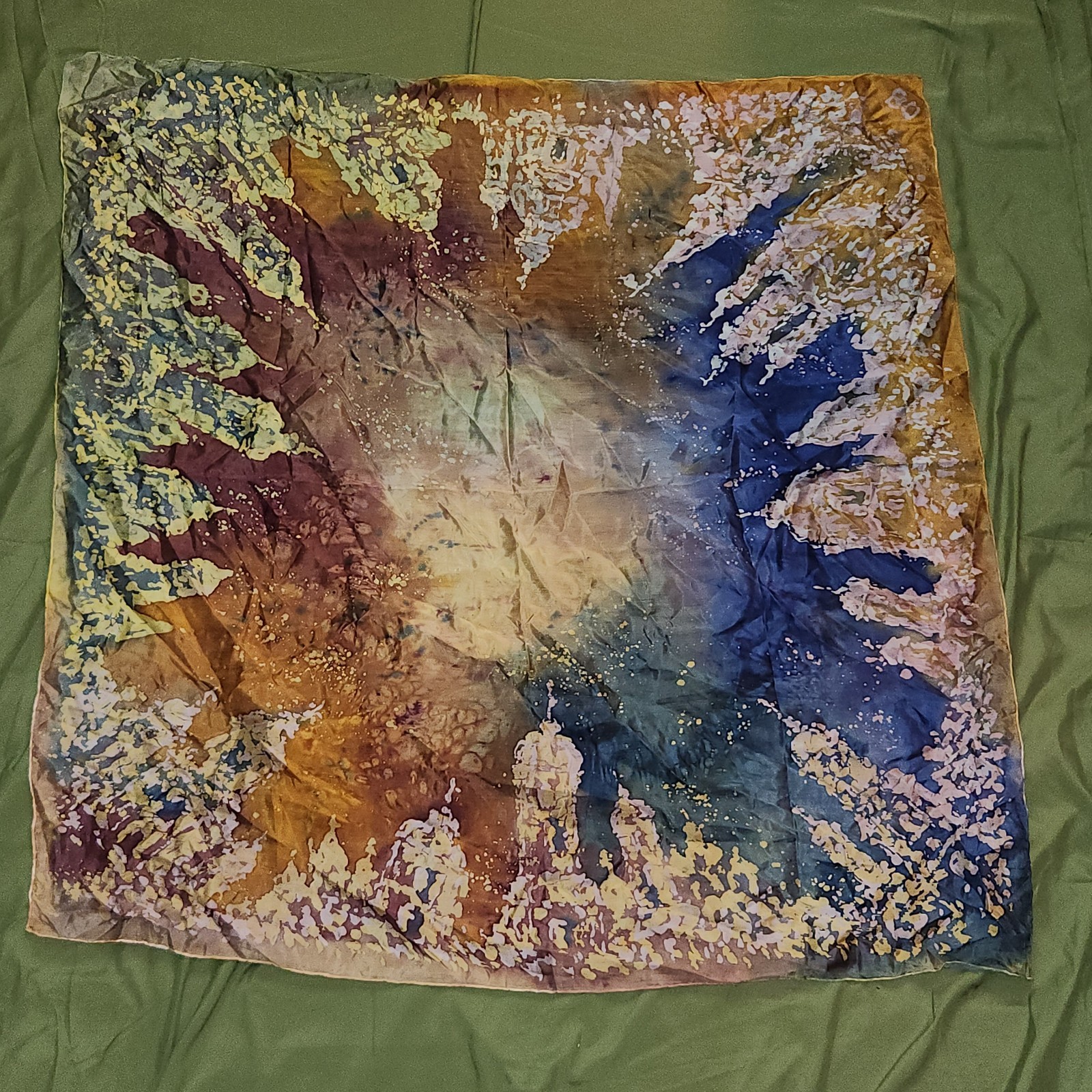 90s Y2K Watercolor Wash Abstract hand-dyed silk Large Scarf 34″ x 34″ Grannycore