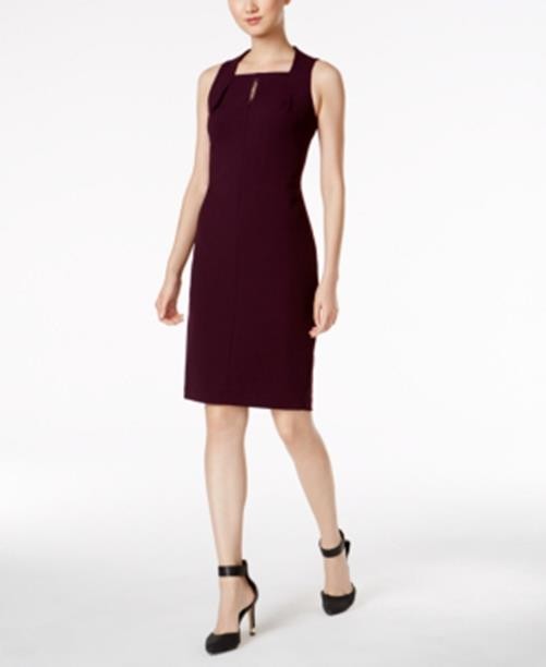 CALVIN KLEIN Sleeveless Keyhole Scuba Crepe Knee Length Sheath Cocktail Dress, 2