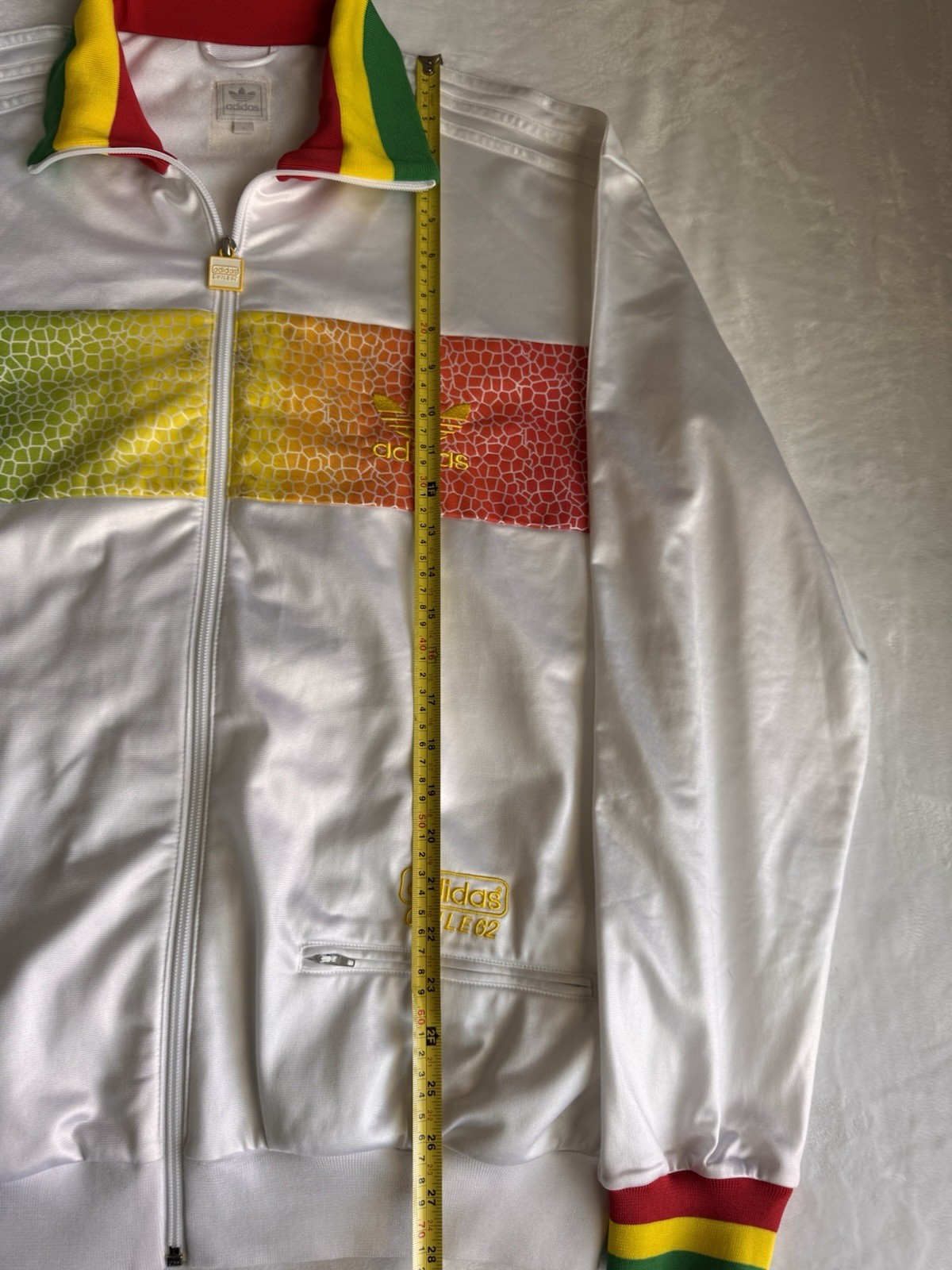 Adidas Chile 62 Men’s Track Jacket Large White Rasta Reggae Tri Color Full Zip