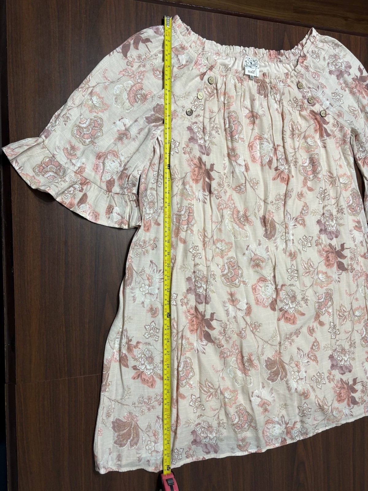 Naif Beige Pink Floral Off-Shoulder 3/4 Bell Sleeve Ruffle Blouse Womens XL
