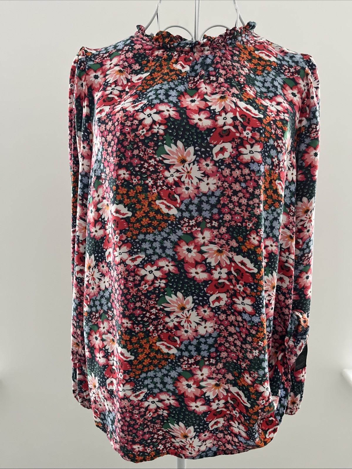 Long Sleeved Blouse M&S Pink Blue White Floral UK 10 Ladies
