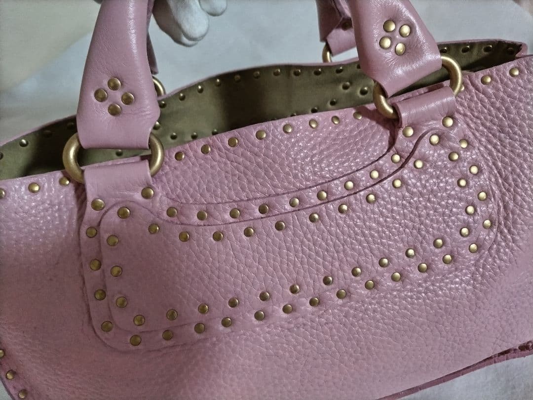 CELINE Boogie Bag Pink Genuine Leather Rare Studded Tote Authentic