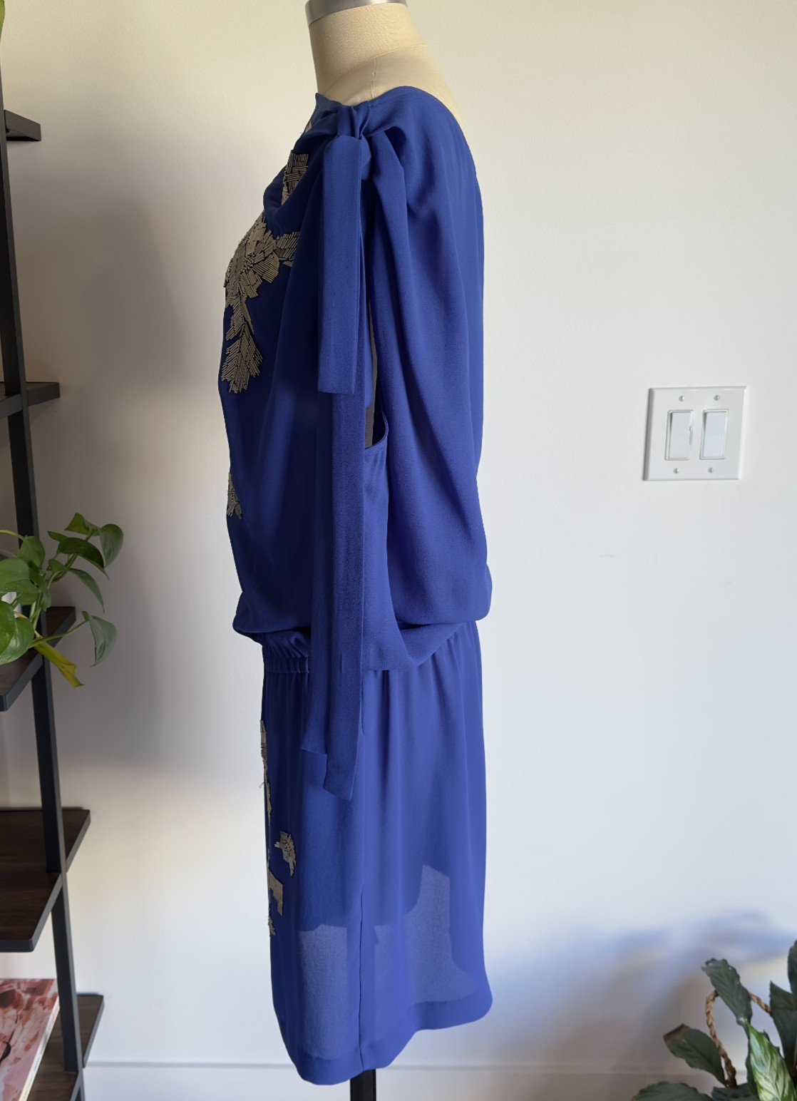 Robert Rodriguez Royal Blue Sheath Dress-Silver Beaded Floral Design-Size 4 $175