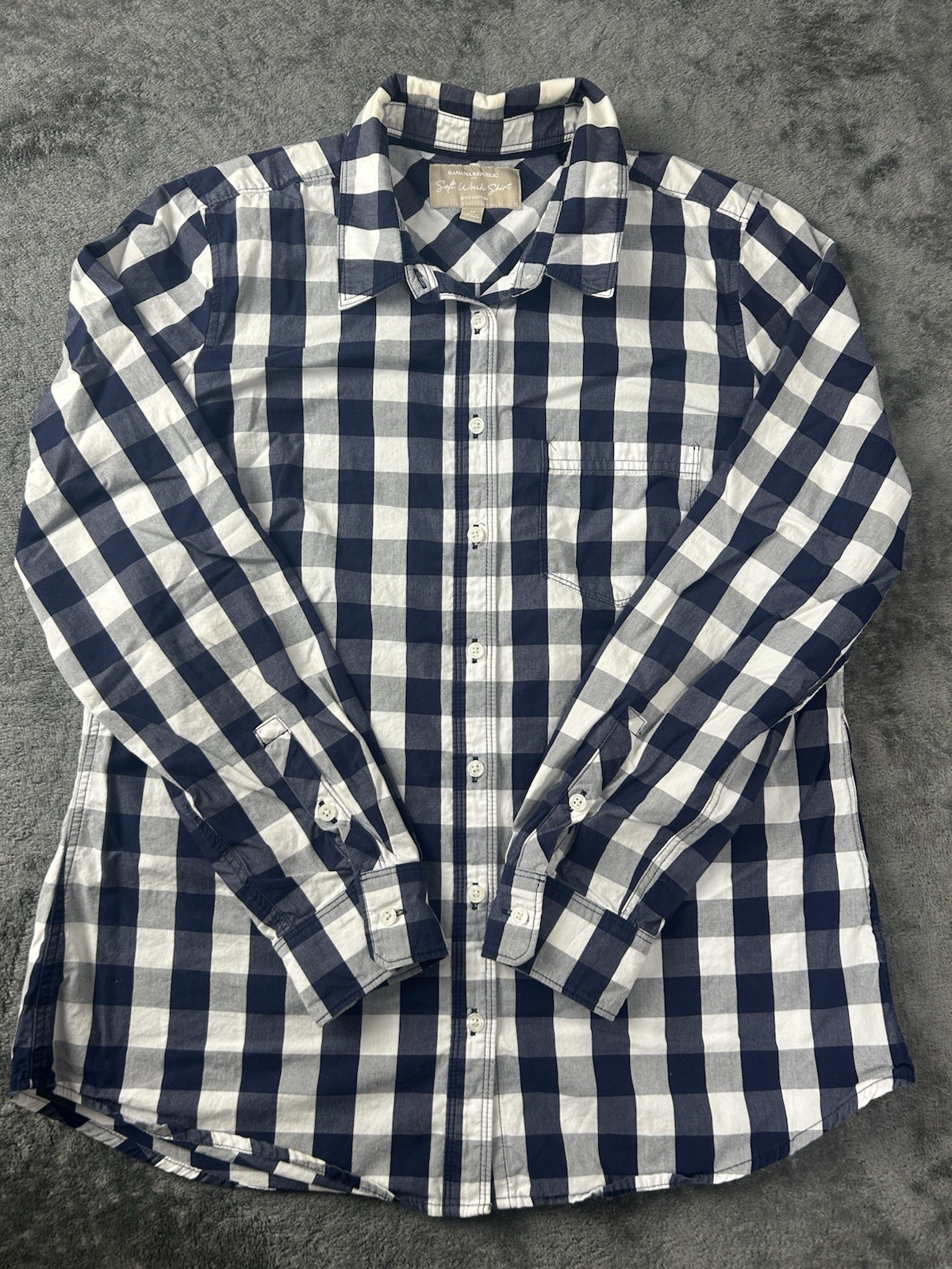 Banana Republic Soft Wash Women Shirt Blue White Plaid Size M