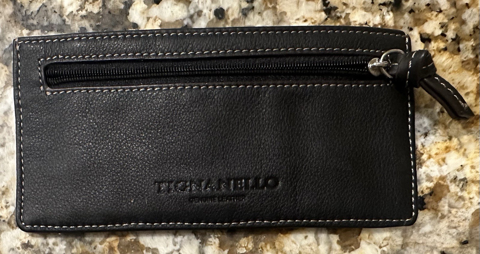 Tignanello Black Genuine Leather Card Holder Wallet Thin Wave Design 6.75″