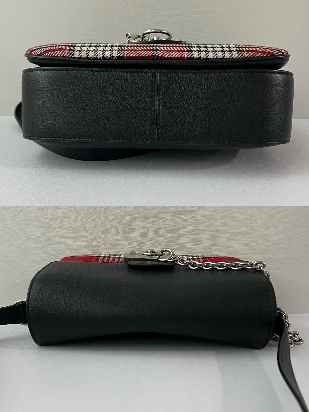 Mulberry Black Red Plaid Canvas Shoulder Bag with Silver Hardware & Push Lock