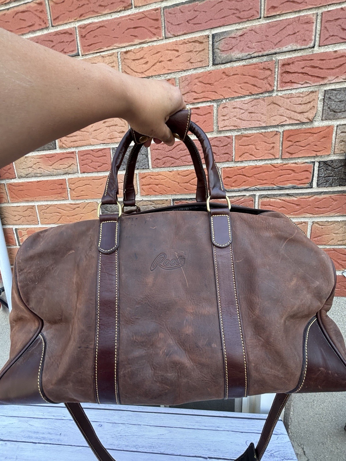 VINTAGE ROOTS X FORD BROWN LEATHER DUFFLE BAG