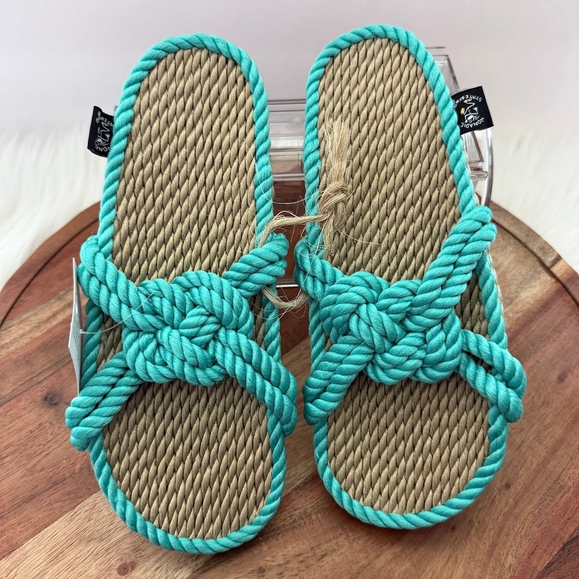 Nomadic State of Mind Size 36 Sailor Turquoise Rope Sandals Vegan Boho Slides