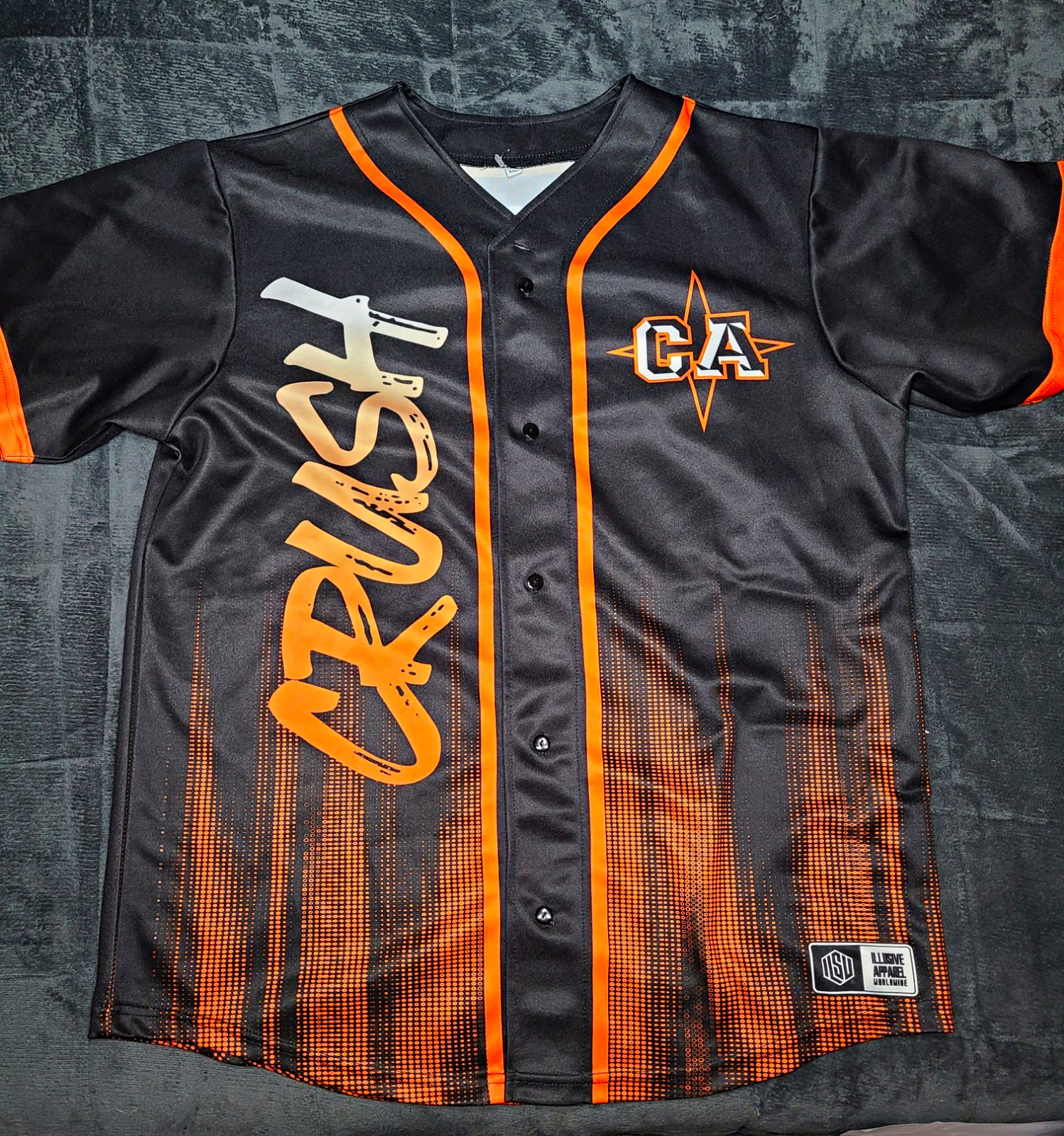 Illusive Apparel Custom Baseball Jersey Black Orange Cali Mesa Crush Livvy 4 AXL