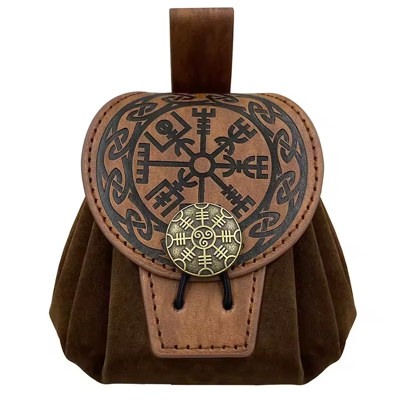 Steampunk Medieval Punk Style Fanny Packs for Men Pu Leather Coin Purse Hangable