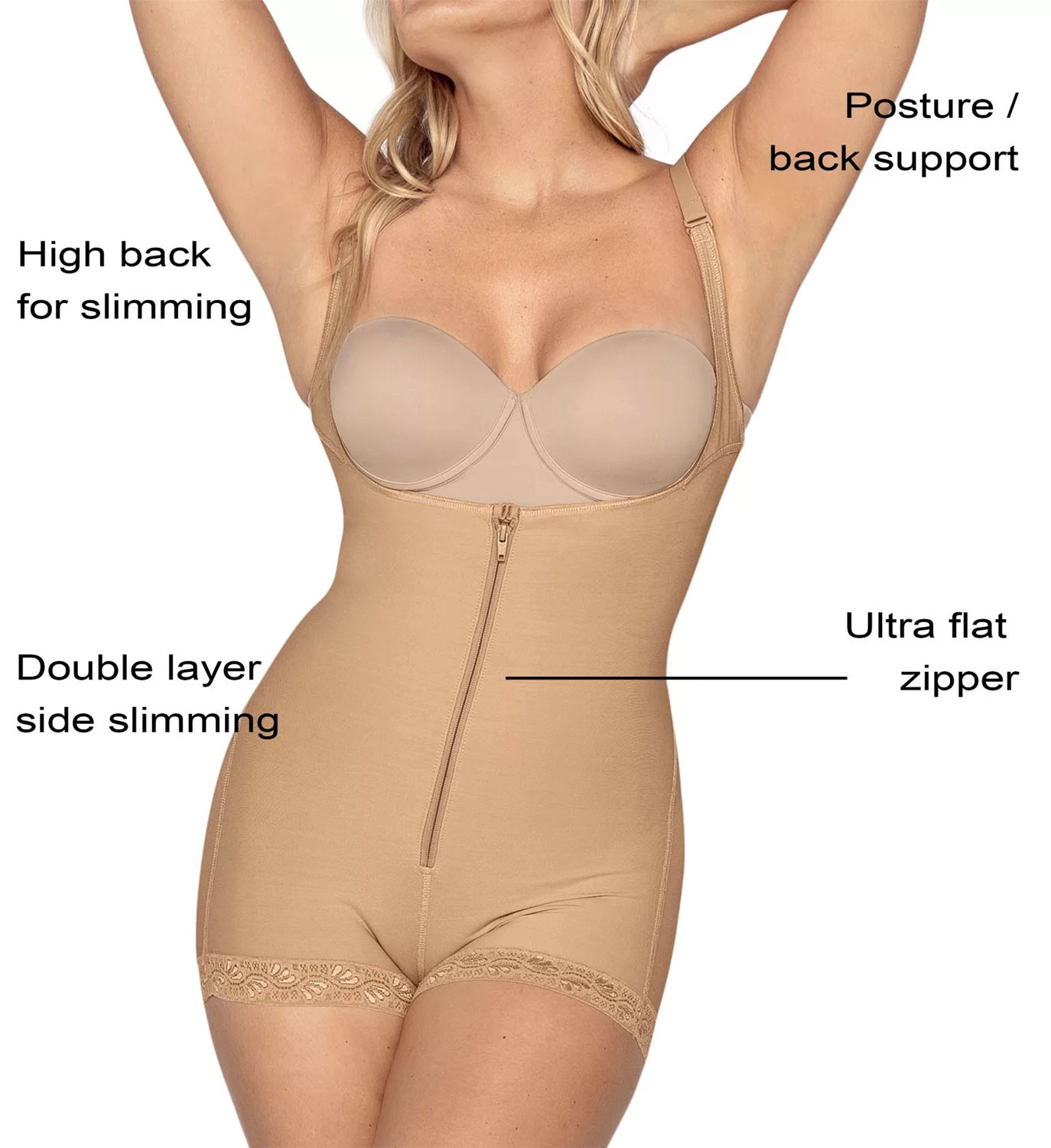 Leonisa Womens Firm Compression Open Bust Body Shaper Boyshorts 3XL Beige