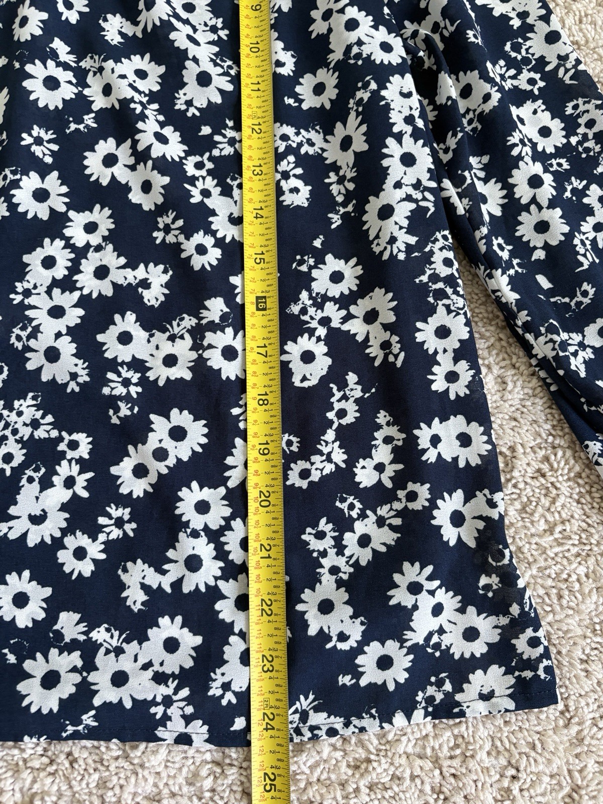 LOFT Small Navy and White Floral Long-Sleeve Blouse