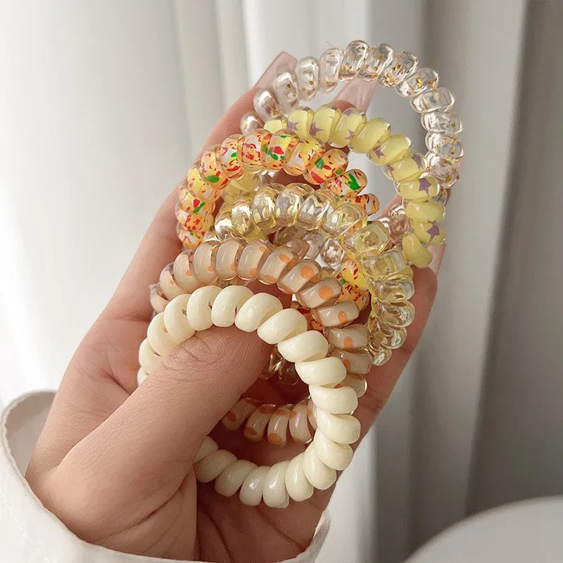 6 Pc Glitter Spiral Telephone Cord Scrunchies Elastic Hair Bands Accessories