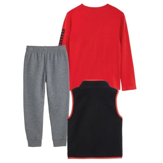 PUMA Boys’ 3-piece Vest Set Includes Vest, Long Sleeve Tee And Jogger Size 2T