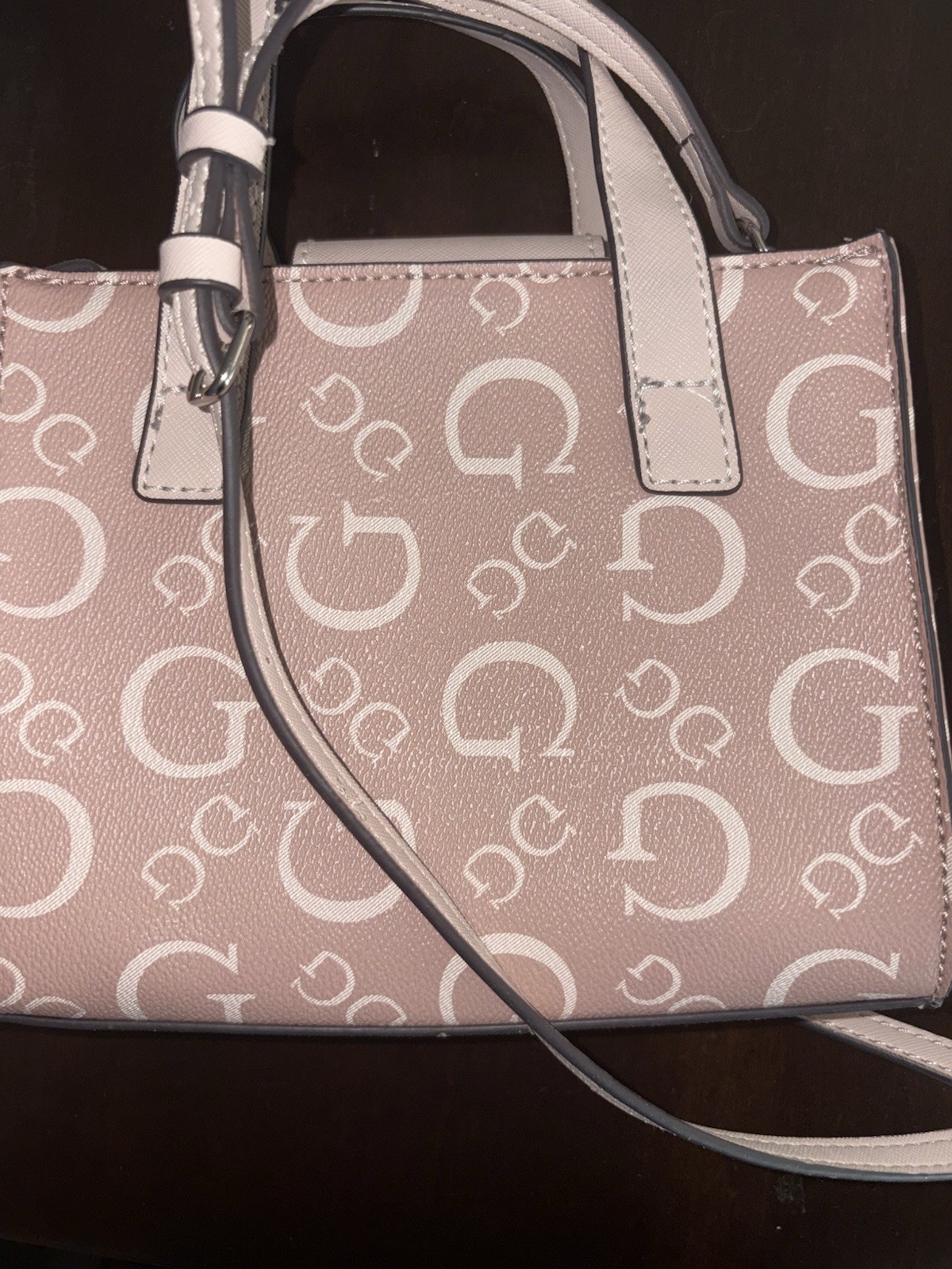 GUESS Pink & White Logo Women’s Faux Leather Tote Bag with Top Handles