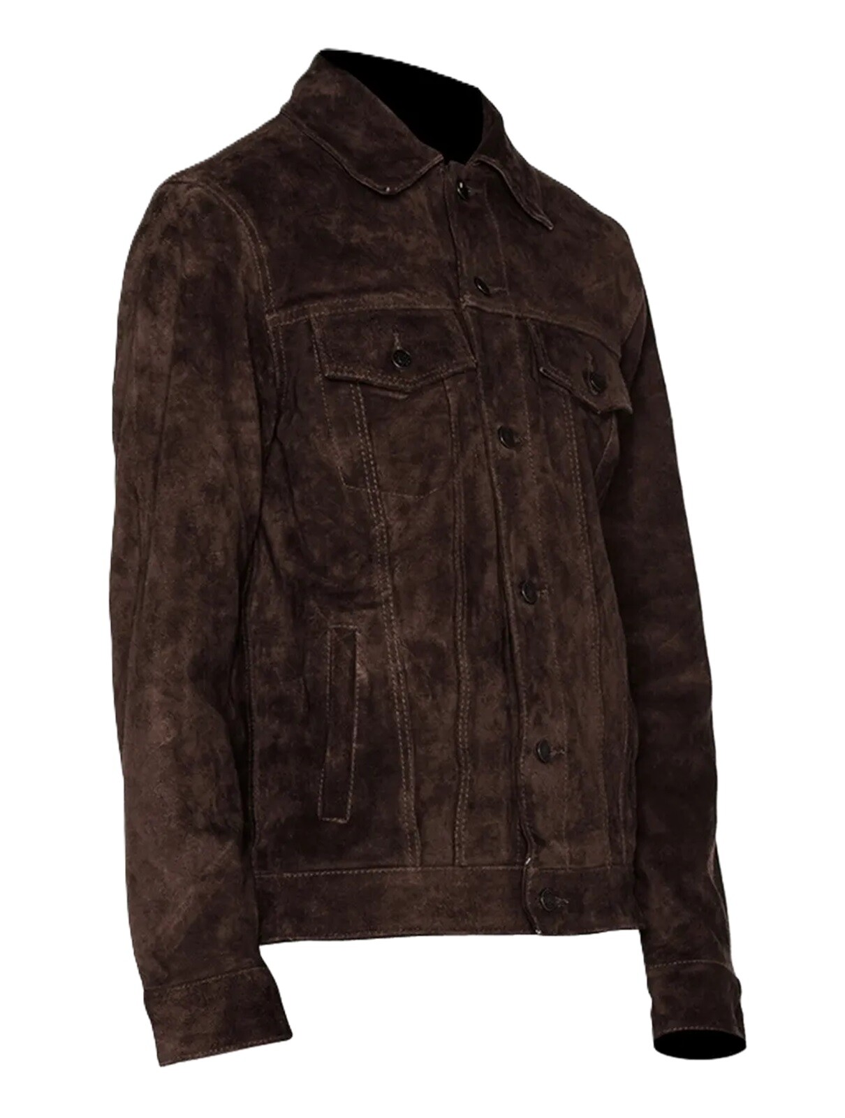 Men’s Real Suede Leather Dark Brown Trucker Jacket Denim Style Classic Jacket